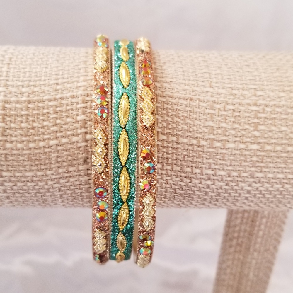 3 India Inspired  Embellished Bangles